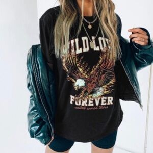 Wild Love Forever Eagle Graphic Tee Oversized Vintage Graphic T-Shirt Black NWT